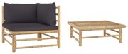 vidaXL Set mobilier de grădină, 2 piese, perne gri închis, bambus