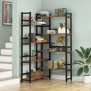 Biblioteca pentru colt din culuare nuc si negru, 180 cm