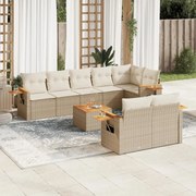 vidaXL Set canapele de grădină, 9 piese, cu perne, bej, poliratan