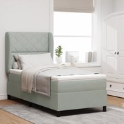 vidaXL Pat cu saltea Pocket , gri deschis, 90 x 190 cm, din catifea