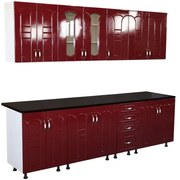 Bucatarie Zebra 260 cm din MDF Rosu Tulip cu blat termoizolant negru