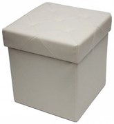 Taburet cu cutie de depozitare HouseXL™ 10100, Dimensiuni 38X38X38cm, Max 150 kg, Capac moale din piele ecologica, Beige