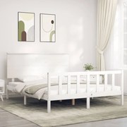 vidaXL Cadru de pat cu tăblie, alb, king size, lemn masiv
