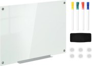 Vinsetto Tablă de Sticlă Albă cu 4 Markere și Burete de Șters 90x60x0.4 cm | Aosom Romania
