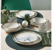 Set de masă, 24 piese, porțelan, alb/albastru