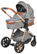 Carucior nou nascuti 2 in 1 NOVOKIDS™ Alma Gold PRO , Cu geanta bebe, Cadru Aluminiu , Amortizoare, Roti din cauciuc plin AVE, Landou, Modul sport,