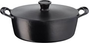 Cratita din fonta Tefal E2125455, 5,1 l, 45 cm, Forma ovala, Pana la 250 °C, Emailata, Inductie, Negru