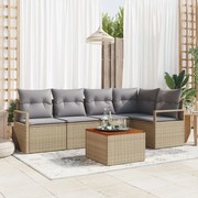 vidaXL Set de canapele pentru grădină cu pernă 6 pcs Bej Rattan poli