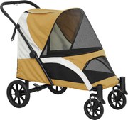 PawHut Cărucior pentru câini, cărucior pliabil pentru câini mari, cărucior pentru animale cu 4 roți, lese de siguranță, frâne, maro | Aosom Romania