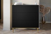 Comoda Nicole cu trei sertare cu picioare metalice 100 cm - negru mat / picioare aurii