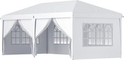 Outsunny Cort 6x3 m pliabil din otel si material Oxford, cort pentru gradina cu 6 pereti laterali, franghii si carlige, alb