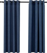 vidaXL Perdele opace aspect pânză cu ocheți 2 buc. 140x175 cm albastru