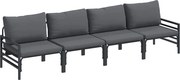 vidaXL Set de canapele pentru grădină cu pernă 4 pcs Negru Oțel