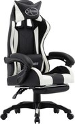 vidaXL Scaun de racing, suport picioare, alb/negru, piele ecologică