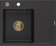 Mexen Ben chiuvetă de bucătărie din granit cu 1 compartiment și scurgător, stângă 600 x 500 mm, negru/argintiu metalizat,