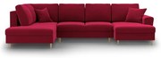 Colțar roșu extensibil, cu spațiu de depozitare cu tapițerie din catifea (cu colț pe partea stângă-în formă de "U") Kyoto – Cosmopolitan Design