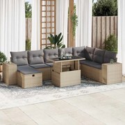 vidaXL Set canapele de grădină, 9 piese, cu perne, bej, poliratan