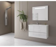 Set dulap baza suspendat alb si lavoar alb Drop Luxus 85 cm