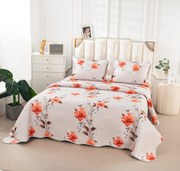 Cuvertura 3 Piese Din Bumbac Matlasat Cu Doua Fete - Flori Rosii