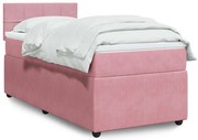 vidaXL Pat box spring cu saltea, roz, 80x200 cm, catifea