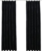 vidaXL Draperii opace, 2 buc., negru, 140x225 cm, catifea, cu cârlige