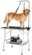 PawHut Masă de Îngrijire pentru Câini, Masă de Tuns cu braț reglabil, spațiu de depozitare, suprafață din cauciuc, 90 x 60 x 76 cm, Negru | Aosom Romania