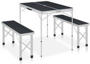 vidaXL Masă de camping pliabilă cu 2 bănci, gri, aluminiu