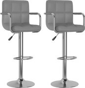 vidaXL Scaune de bar, 2 buc., gri, piele ecologică