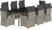 vidaXL Set mobilier grădină cu perne, 9 piese, gri deschis, poliratan