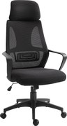Vinsetto Scaun de Birou Ergonomic cu Brațe și Tetieră Reglabilă, Scaun Pivotant cu Suport Lombar, 64x55x116-126 cm, Negru | Aosom Romania