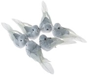 Set de păsări gri cu clemă, 8,5 cm, 6 bucăți