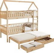 Pat supraetajat Montessori cu pat suplimentar, natural, VENITA TYP 1