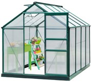 Outsunny Seră de Grădină cu Bază, Fereastră, Ușă Glisantă și Structură din Aluminiu, 190x252x201 cm, Verde Închis | Aosom Romania