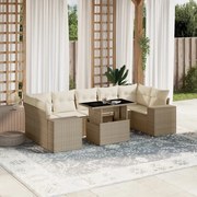 vidaXL Set canapele de grădină, 8 piese, cu perne, bej, poliratan