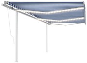 vidaXL Copertină retractabilă manual cu LED, albastru/alb, 6x3 m