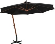 vidaXL Umbrelă suspendată cu stâlp, negru, 3,5x2,9 m, lemn de brad
