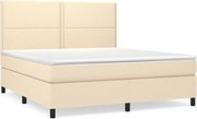 vidaXL Pat continental cu saltea, crem, 180x200 cm, textil