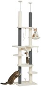 PawHut Pom pentru zgâriere, înalt de tavan, ajustabil 225-255 cm, Platforme &amp; Hamace, Sistem de protecție anti-răsturnare, Alb | Aosom Romania