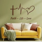 DUBLEZ | Autocolant creștin din lemn - Faith, Life, Love