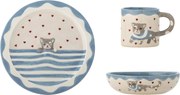 Set 3 piese din ceramică artizanală, multicolor, pictate manual cu pisică și inimi, pentru copii, „Mille"