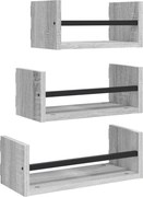vidaXL Set rafturi perete cu bare, 3 buc, gri sonoma, lemn prelucrat