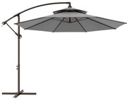 Outsunny Umbrelă Ampelschirm Ø2,67 x 2,45 m Cu Manivelă și Acoperiș Dublu Bază în Formă de Cruce Oțel Protecție Solară Poliester Oțel Gri deschis | Aosom Romania