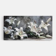 Tablou Canvas, 40x80cm, Dormitor si Living, Flori, Crini, White Pretty Lily On Grey