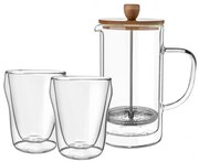 Set Infusor si 2 pahare Florina Malachit, sticla borosilicata, pereti dubli, 1litru infusor, 320 ml pahar