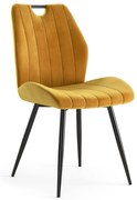 MAZZONI EXPORT ARNO Curry (țesătură Bluvel 68) - SCAUN TAPIȚAT MODERN PENTRU LIVING/SUFRAGERIE cu MÂNER | CATIFEA GALBEN/MUȘTAR