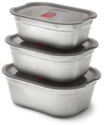 Set 3 cutii alimentare Black+Blum Meal Prep FBSS-BX-PACK1, 0.6/0.9/1.2 l, Dreptunghiular, Rezistent la cuptor, Fara BPA, oțel inoxidabil, gri