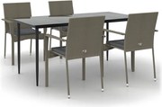 vidaXL Set mobilier grădină cu perne, 5 piese, negru și gri, poliratan