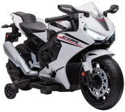 HOMCOM Motocicletă Electrică pentru Copii cu Baterie Reîncărcabilă de 6V, Viteză 3 km/h și Muzică, 90x44x52 cm, Alb | Aosom Romania