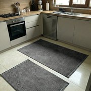 Set 2 covoare bucatarie antiderapante, Welsoft, acolade, antracit