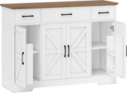 HOMCOM Bufet Bucătărie Rustic, Bufet cu Uși Soft-Close, 3 Sertare, 3 Rafturi Reglabile, Portaspecii, PAL, MDF, Alb | Aosom Romania